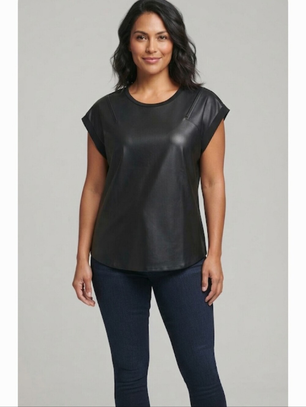 DKNY Women's top from the DKNY brand, made of black faux leather, size L
